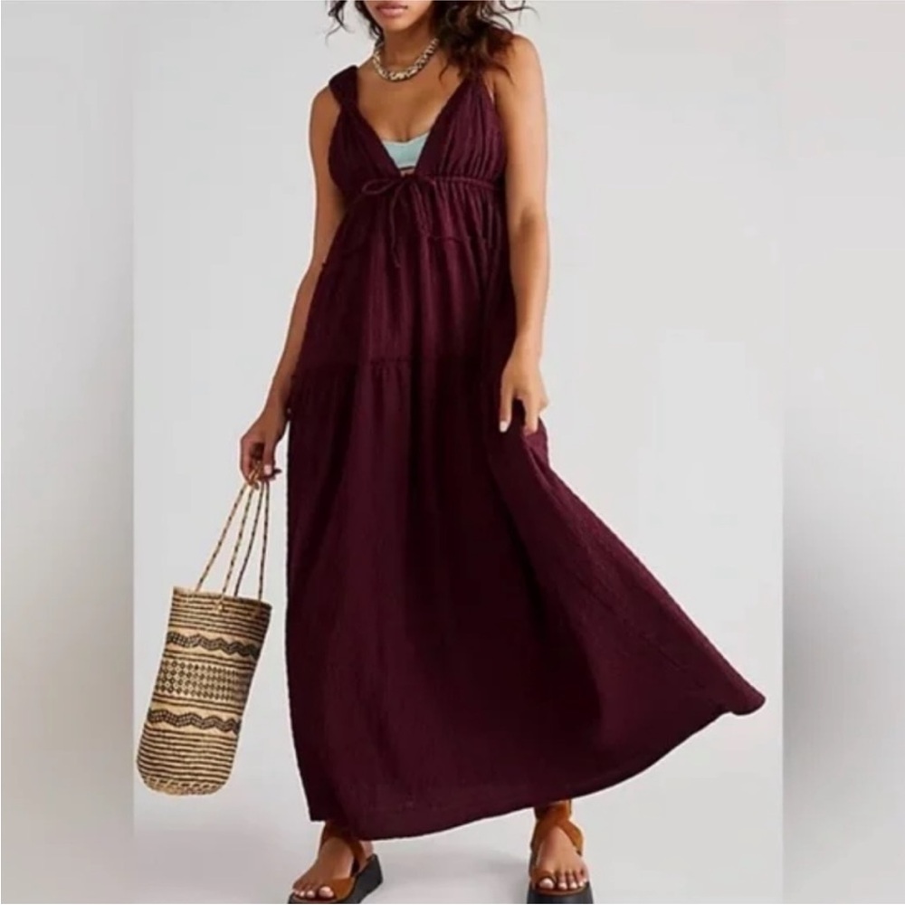 Free People Martina, Textured Maxi Sundress, w/Plunge Neckline